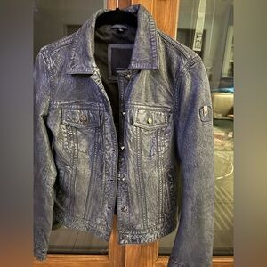 Mauri Distressed Blue Leather Jacket